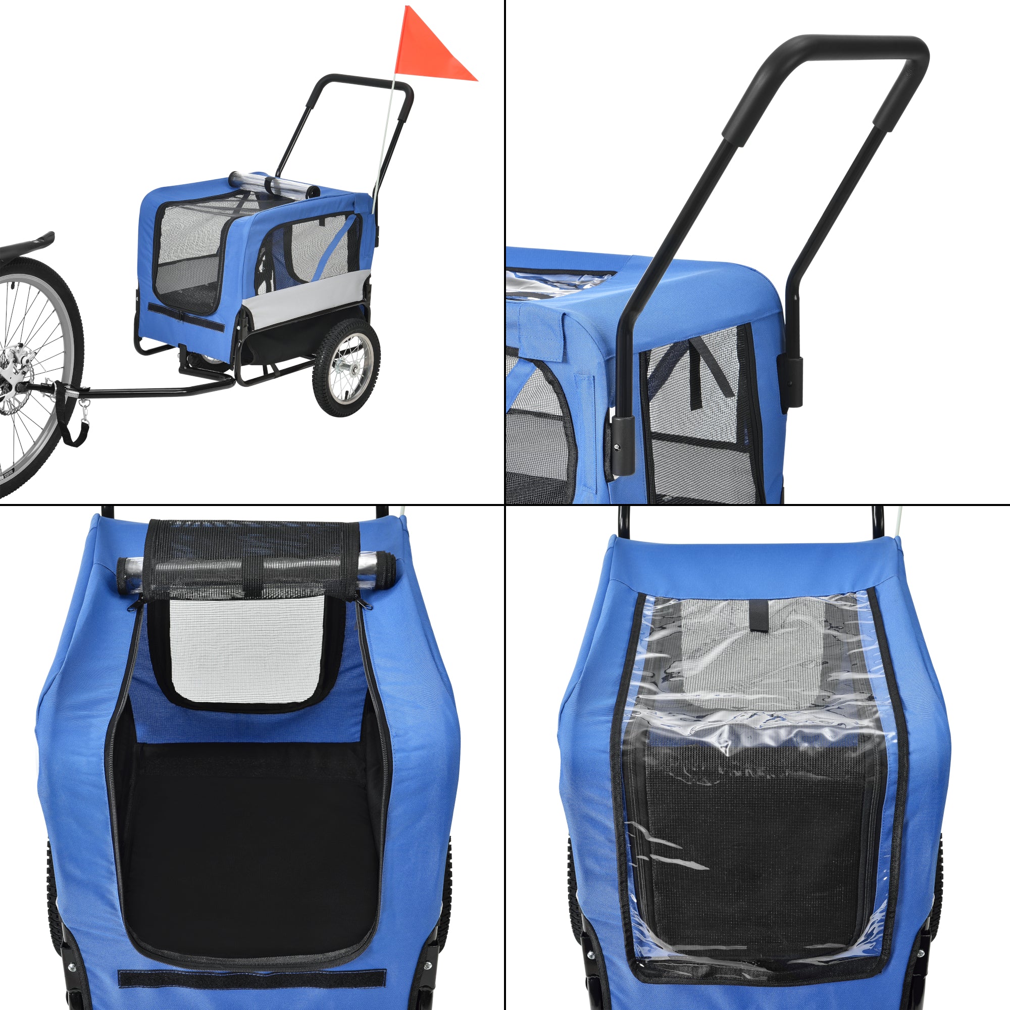 Rimorchio per Bicicletta per Trasporto Cani 143 x 67 x 96 cm Carrello 2 in 1 per Trasporto Animali Domestici Carico