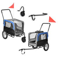 Rimorchio per Bicicletta per Trasporto Cani 143 x 67 x 96 cm Carrello 2 in 1 per Trasporto Animali Domestici Carico