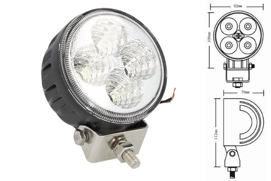 Fanale Rotondo Luci Diurne A Led Work Light Faro Da Lavoro 12V 24V 12W (4X3W) IP67 Bianco