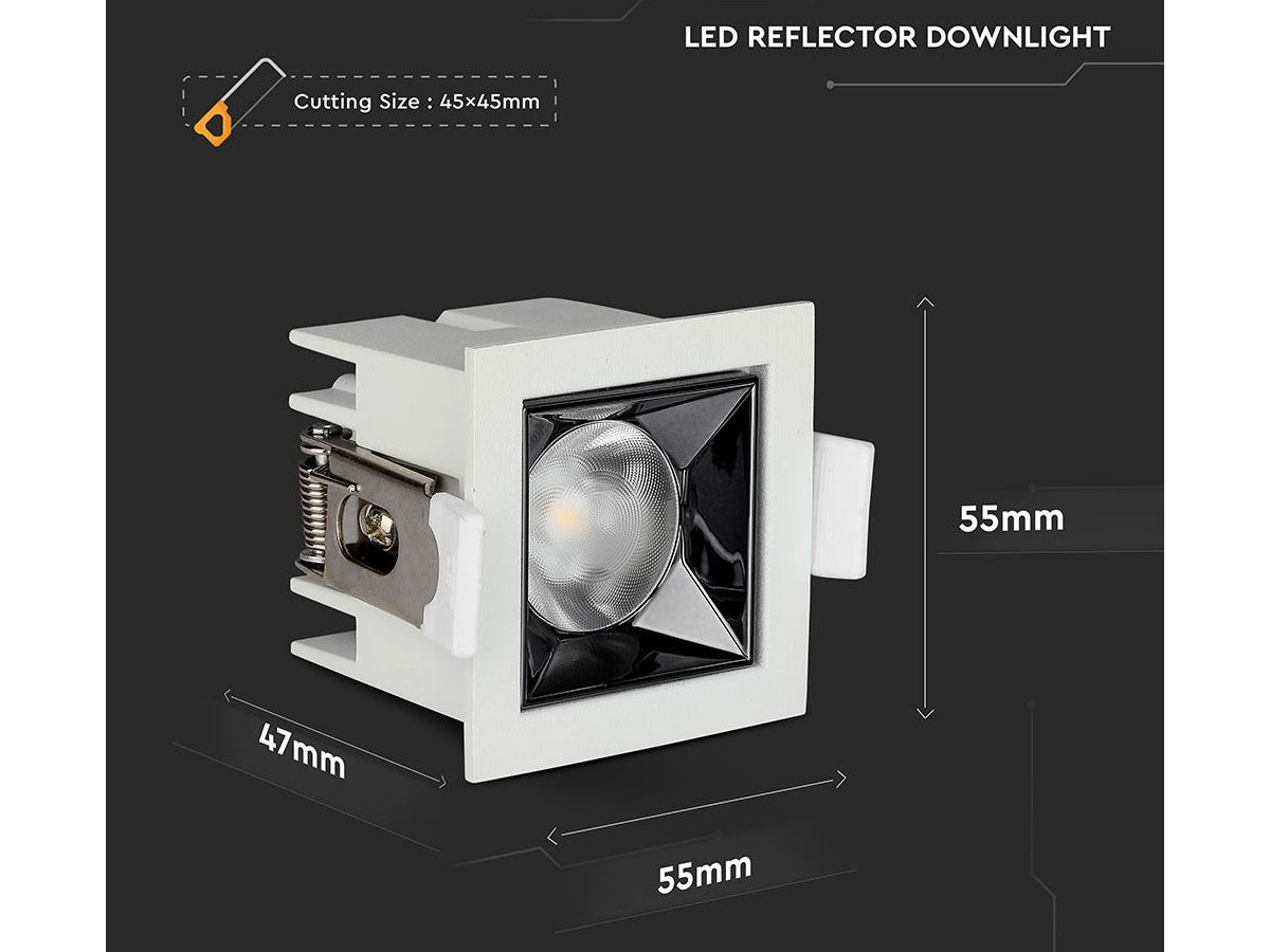 Faretto Led Da Incasso Quadrato 4W Freddo 5700K UGR&lt;19 Riflettore 38&deg; CRI&gt;90 Chip Samsung SKU-985