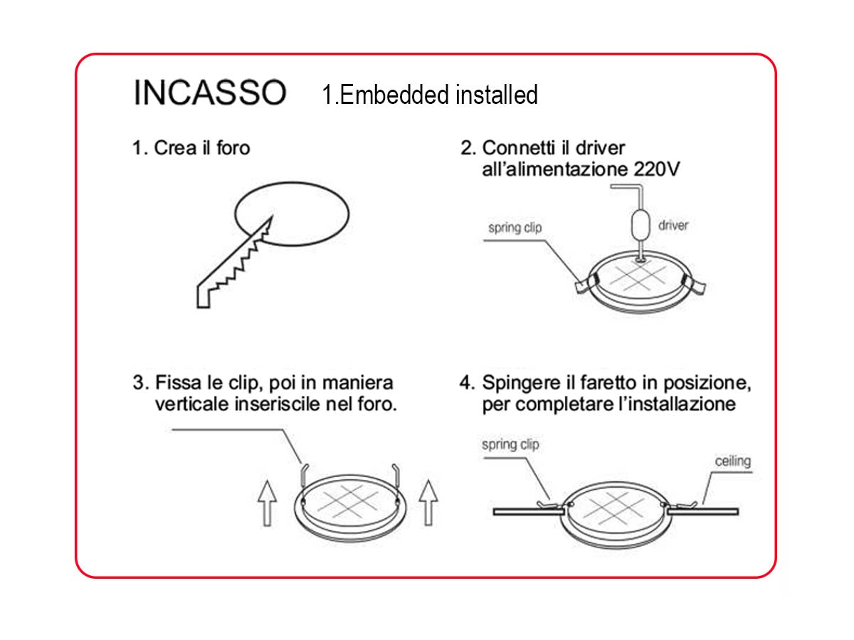 Faretto Led Da Incasso Quadrato 5W 500LM Bianco Freddo 6000K 95X95mm