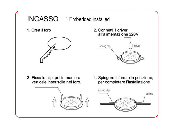 Faretto Led Da Incasso Quadrato 5W 500LM Bianco Neutro 4000K 95X95mm