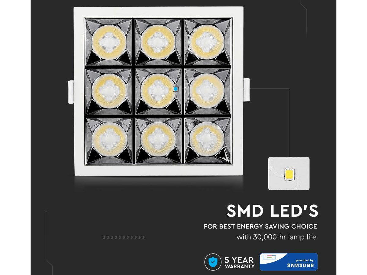 Faretto Led Da Incasso Quadrato 9X4W Neutro 4000K UGR&lt;19 Riflettore 38&deg; CRI&gt;90 Chip Samsung SKU-998