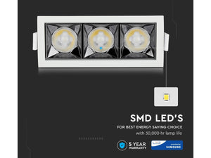 Faretto Led Da Incasso Rettangolare 3X4W Freddo 5700K UGR&lt;19 Riflettore 38&deg; CRI&gt;90 Chip Samsung SKU-988