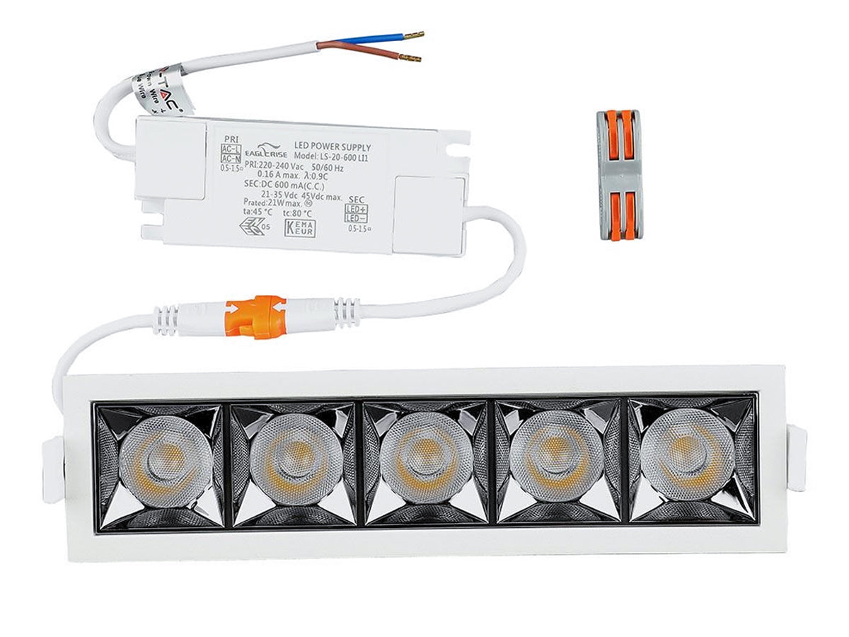 Faretto Led Da Incasso Rettangolare 5X4W Neutro 4000K UGR&lt;19 Riflettore 38&deg; CRI&gt;90 Chip Samsung SKU-995