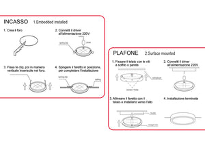 Faretto Led Da Incasso Rotondo 12W 1200LM Caldo 3000K Diametro 145mm Montaggio 2 In 1 Da Plafone e Da Incasso