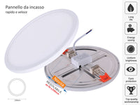 Faretto Pannello Led Da Incasso Rotondo 20W Bianco Caldo 2700K Diametro 230mm Foro Adattabile Da 50mm a 200mm