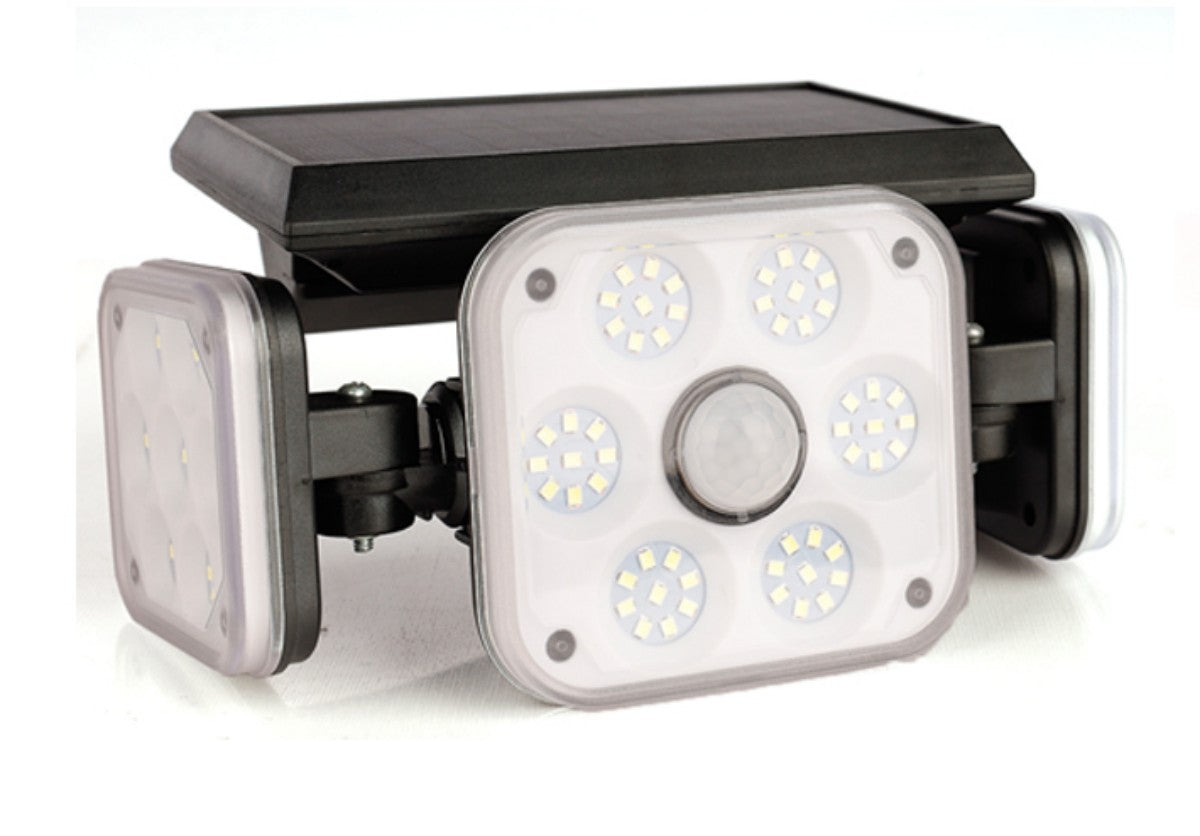 Faro Led Con Pannello Solare e Sensore Movimento 15W 500lm 6500K 3 Teste Telecomando IP65