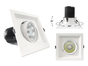 Faro Led Da Incasso COB 30W 220V Quadrato Bianco Naturale Orientabile Con Riflettore