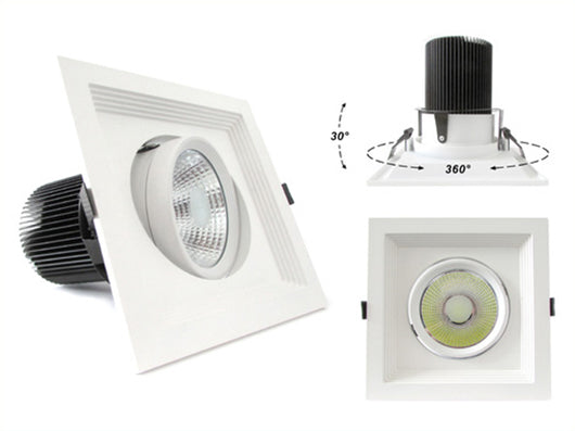 Faro Led Da Incasso COB 30W Bianco Freddo 220V Quadrato Orientabile Con Riflettore