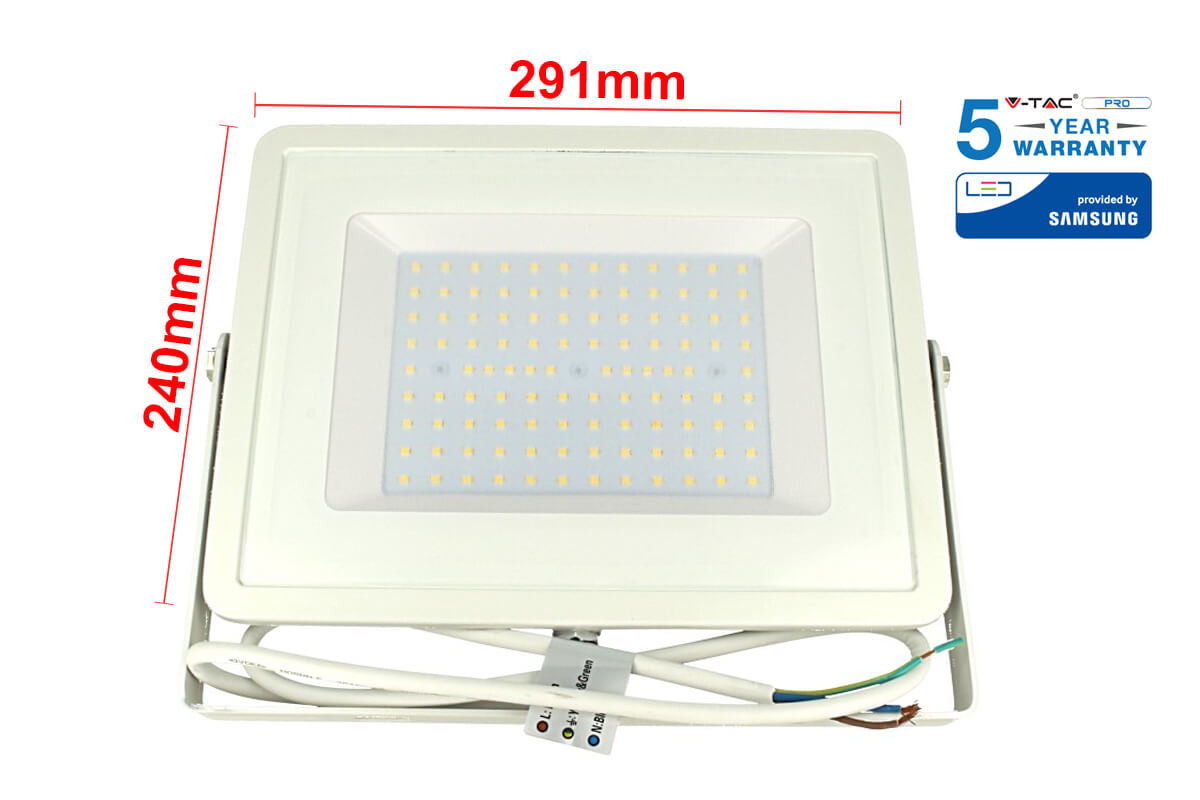 Faro Led Flood Light 100W IP65 Bianco Freddo 6400K Super Slim 30mm Carcassa Bianca Samsung Garanzia 5 Anni SKU-21417