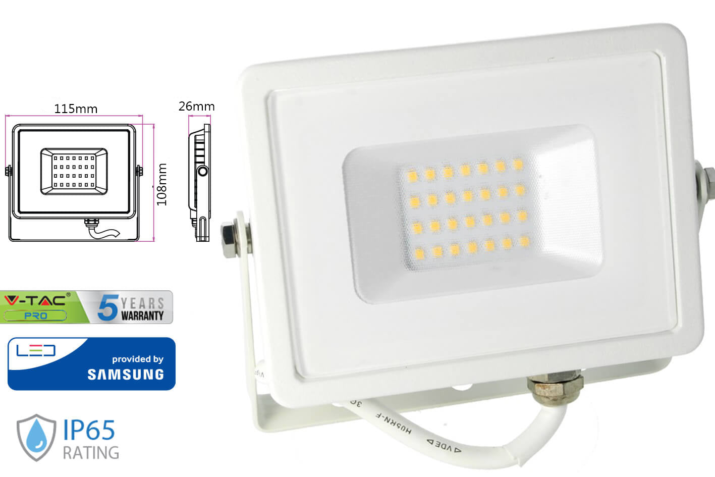 Faro Led Flood Light 10W IP65 Bianco Caldo Super Slim Carcassa Bianca Smd Samsung SKU-427