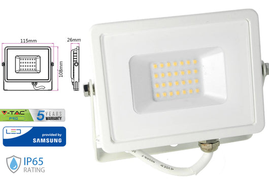 Faro Led Flood Light 10W IP65 Bianco Caldo Super Slim Carcassa Bianca Smd Samsung SKU-427