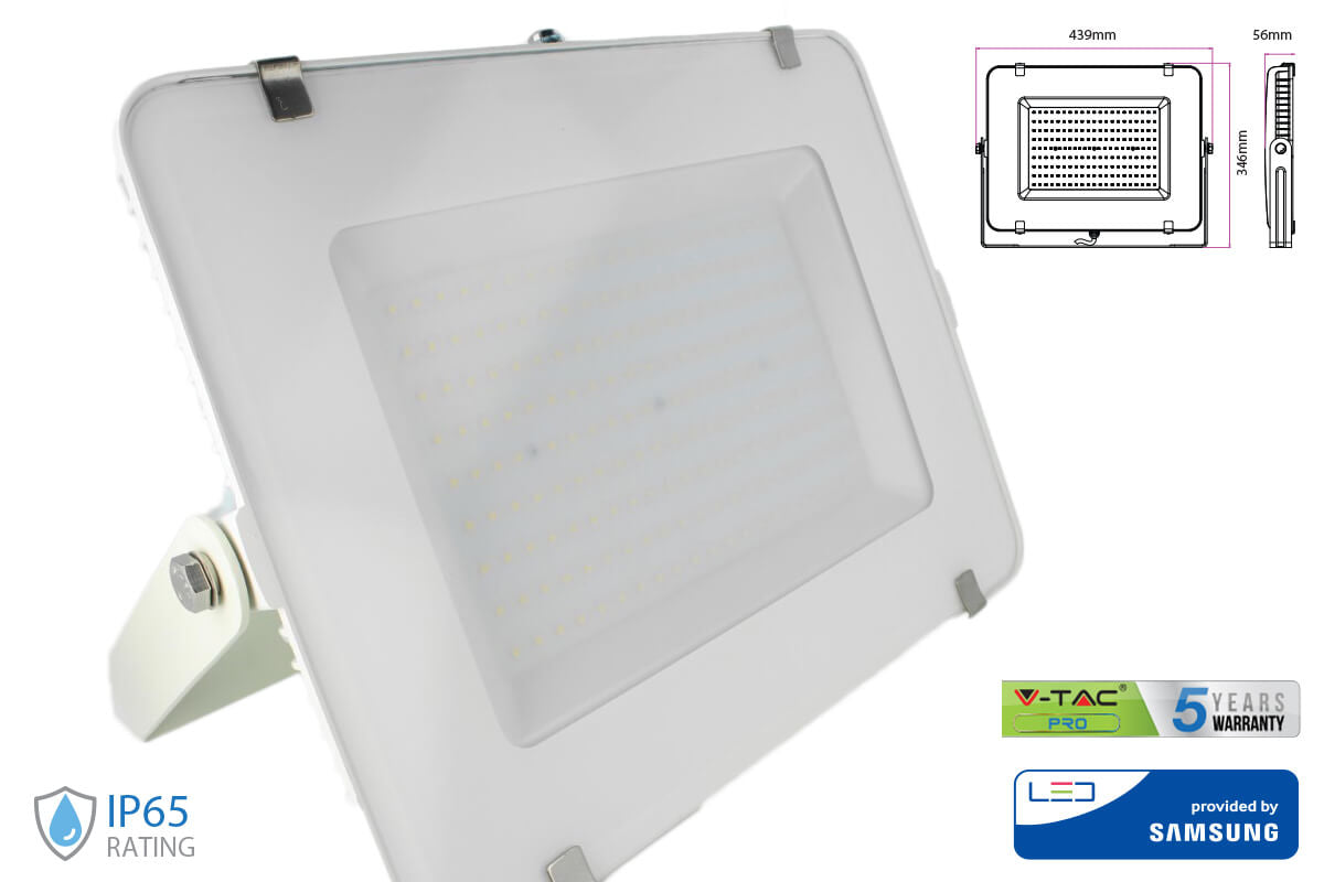 Faro Led Flood Light 200W IP65 Bianco Freddo Super Slim 56mm Carcassa Bianca Samsung Garanzia 5 Anni SKU-421