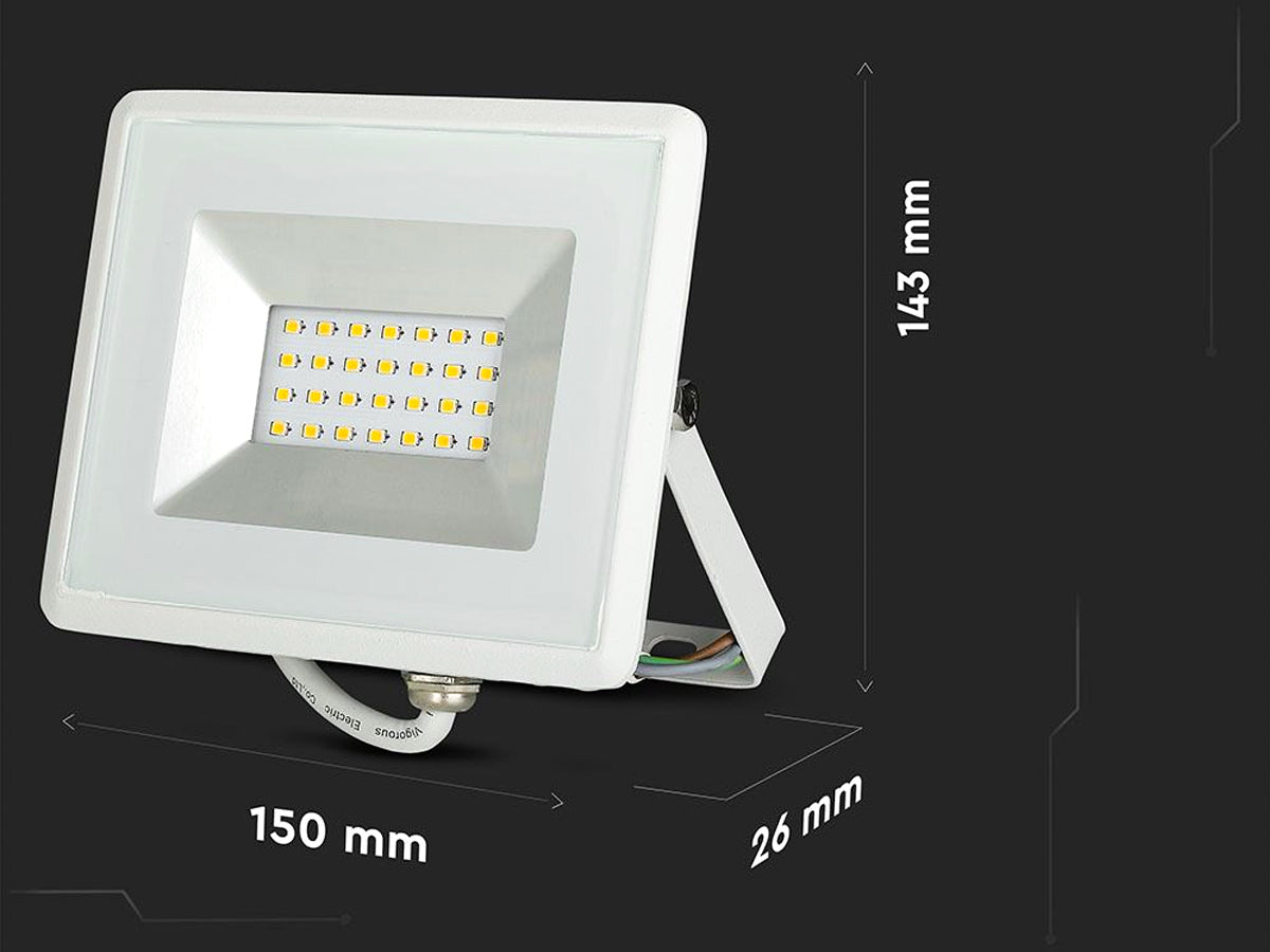 Faro Led Flood Light 20W Carcassa Bianca IP65 Caldo 3000K Super Slim SKU-5949