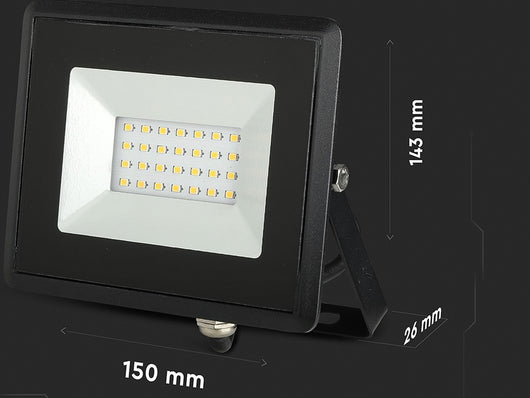 Faro Led Flood Light 20W Carcassa Nera IP65 Caldo 3000K Super Slim SKU-5946