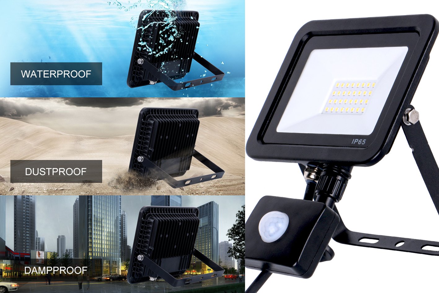 Faro Led Flood Light Slim 30W IP65 Bianco Neutro Carcassa Nera Sensore PIR Opzionale CL1918