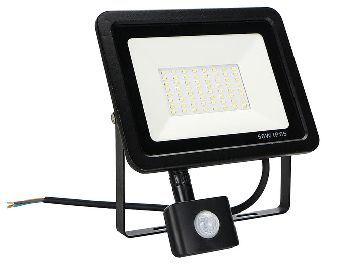 Faro Led Flood Light Slim 50W IP65 Bianco Neutro Carcassa Nera Sensore PIR Opzionale CL1918