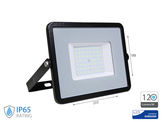 Faro Led Flood Slim Alta Luminosita 120lm/W 50W 6000lm Freddo 6400K Carcassa Nera IP65 Chip Samsung SKU-21761