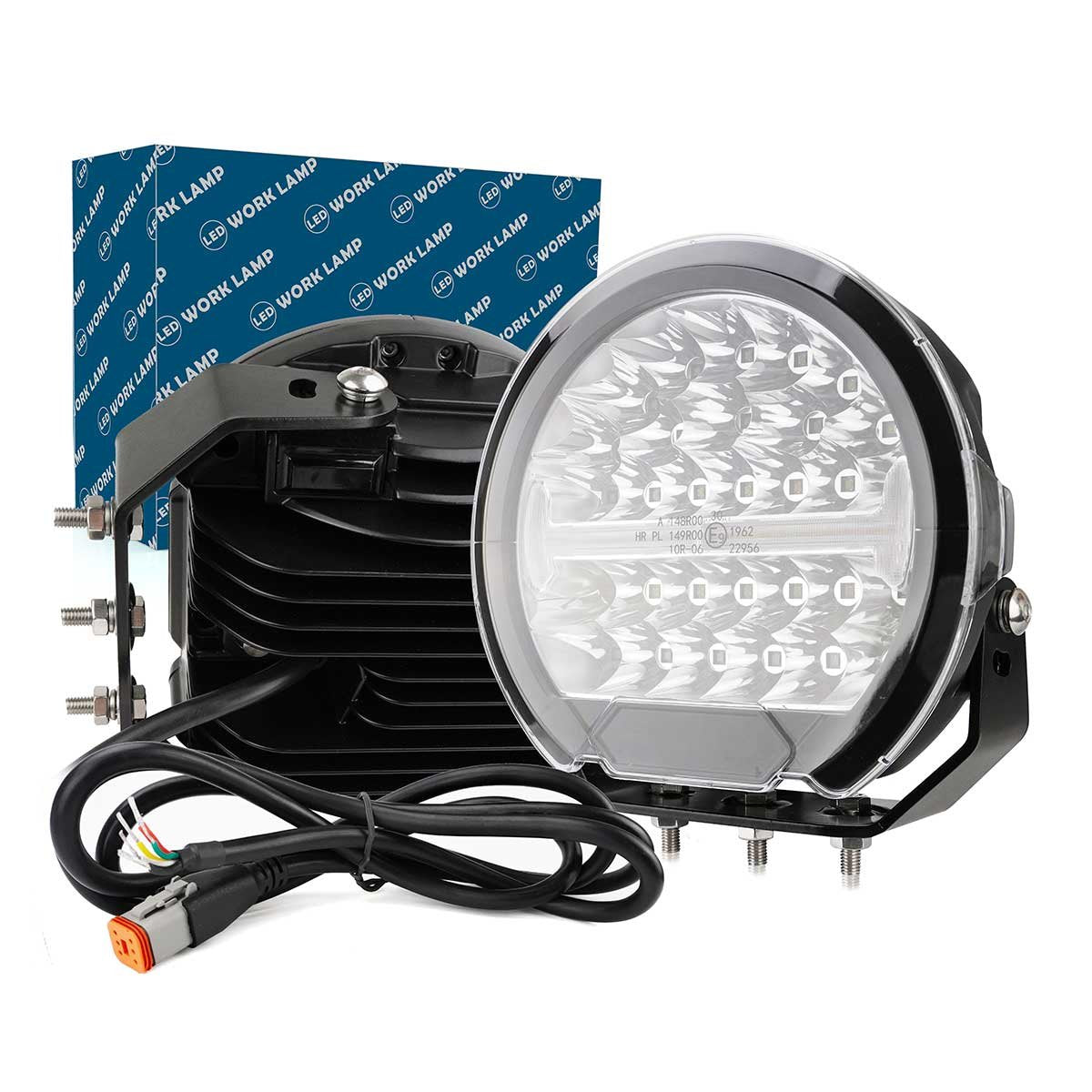 Faro Led Fuoristrada Rotondo 9'' 150W 15000LM + DRL Bianco 5W + Luce SOS Arancione 5W 12V 24V IP67 6000K Omologato E-Mark