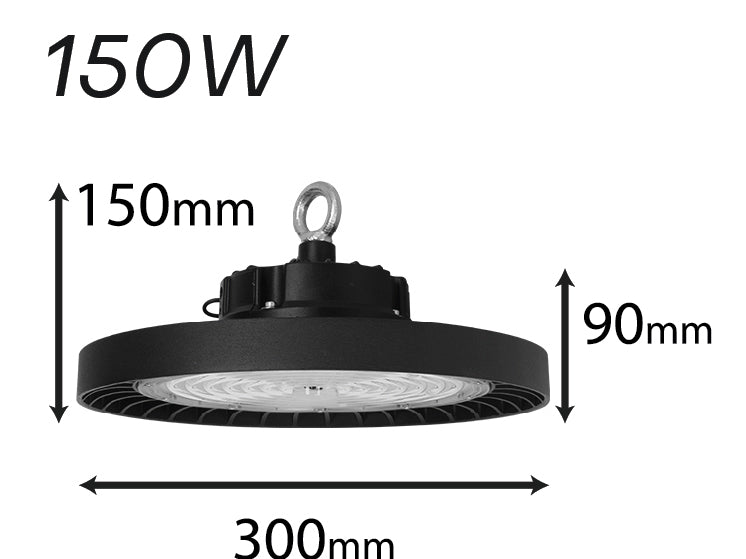 Faro Led Industriale UFO 150W 160lm/W 24000 LM Neutro 4000K IP65 90 Gradi Disco Rotondo Per Capannoni