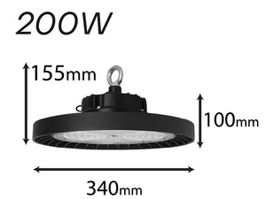 Faro Led Industriale UFO 200W 160lm/W 32000 LM Neutro 4000K IP65 90 Gradi Disco Rotondo Per Capannoni