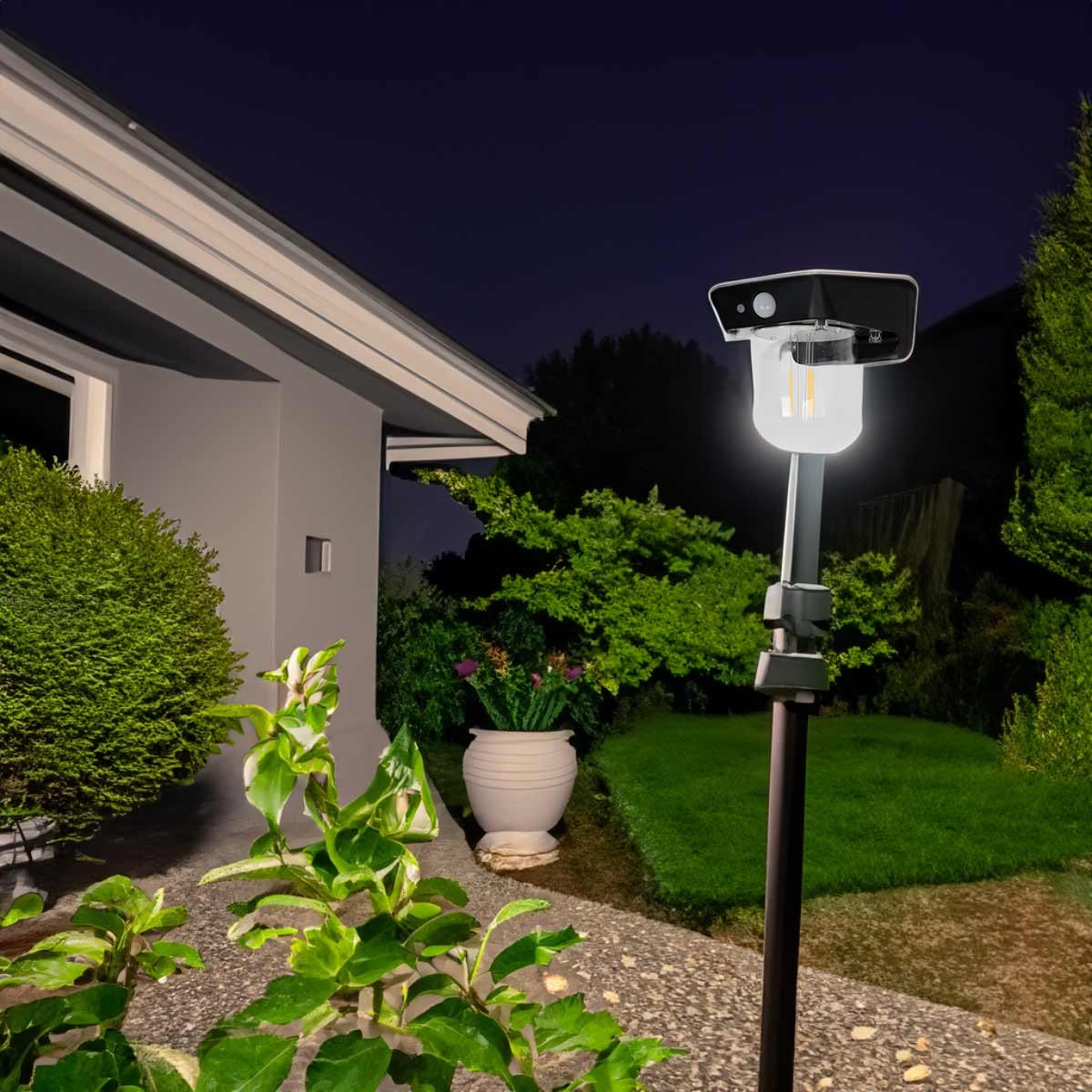 Faro Led Solare Da Parete 1,2W 120LM 3000K Rotondo Trasparente Interrrutore 3 Modalit&agrave;