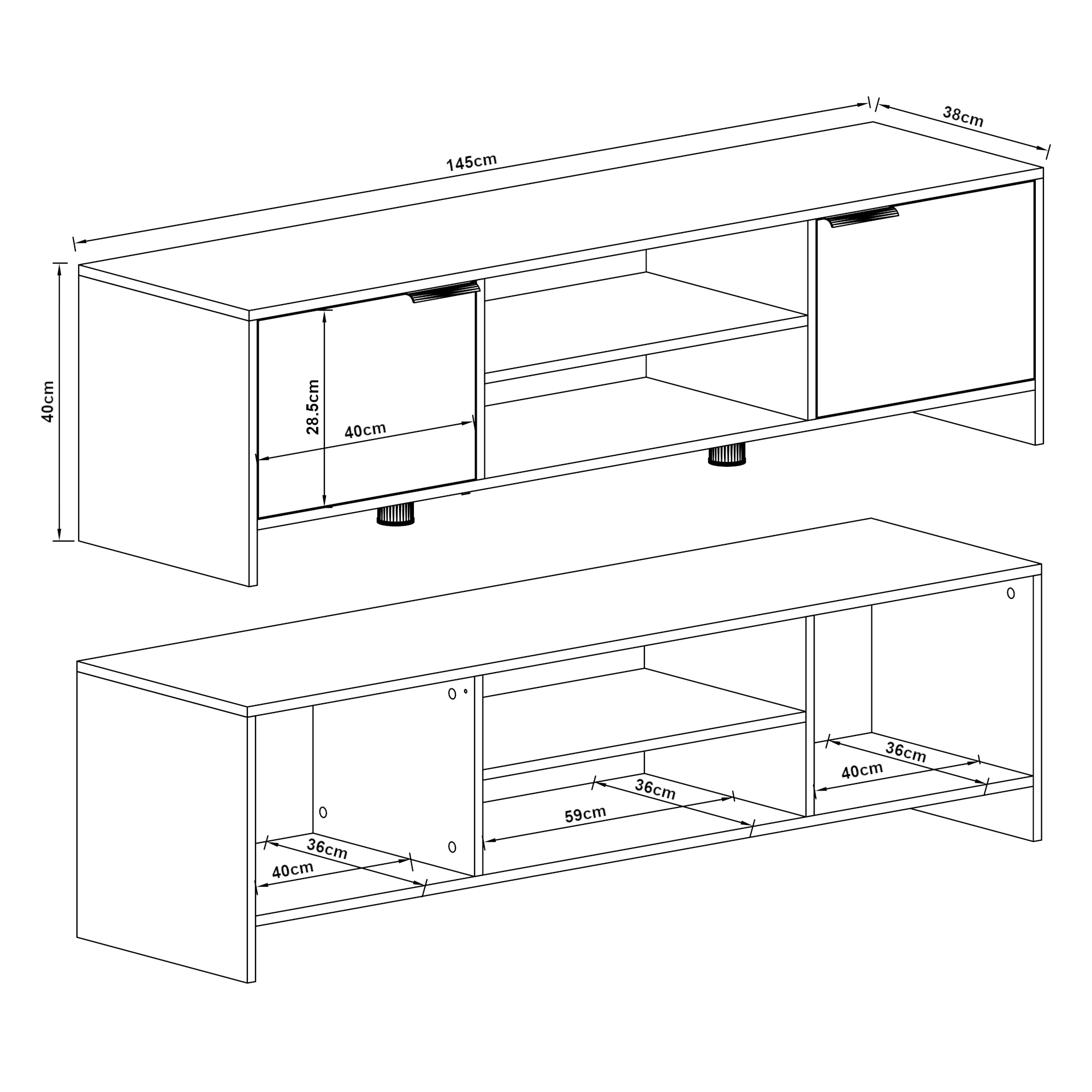 Mobile TV Stevns Armadio Basso 40 x 145 x 38 cm Grigio chiaro [en.casa]