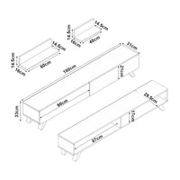 Set di Mobile TV e 2 Mensole da Muro Armadietto Porta TV 180 cm con 2 Ante a Ribalta e Mensole a Forma di L Lunghezze