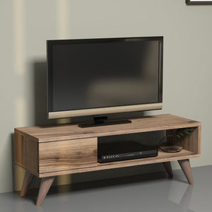 Mobile Basso Porta TV 'Aarup' con Cassetto e Scomparto Aperto - Effetto Rovere [en.casa]