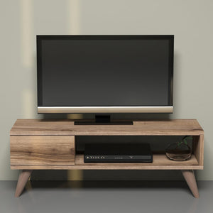 Mobile Basso Porta TV 'Aarup' con Cassetto e Scomparto Aperto - Effetto Rovere [en.casa]