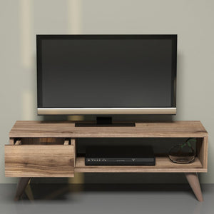 Mobile Basso Porta TV 'Aarup' con Cassetto e Scomparto Aperto - Effetto Rovere [en.casa]