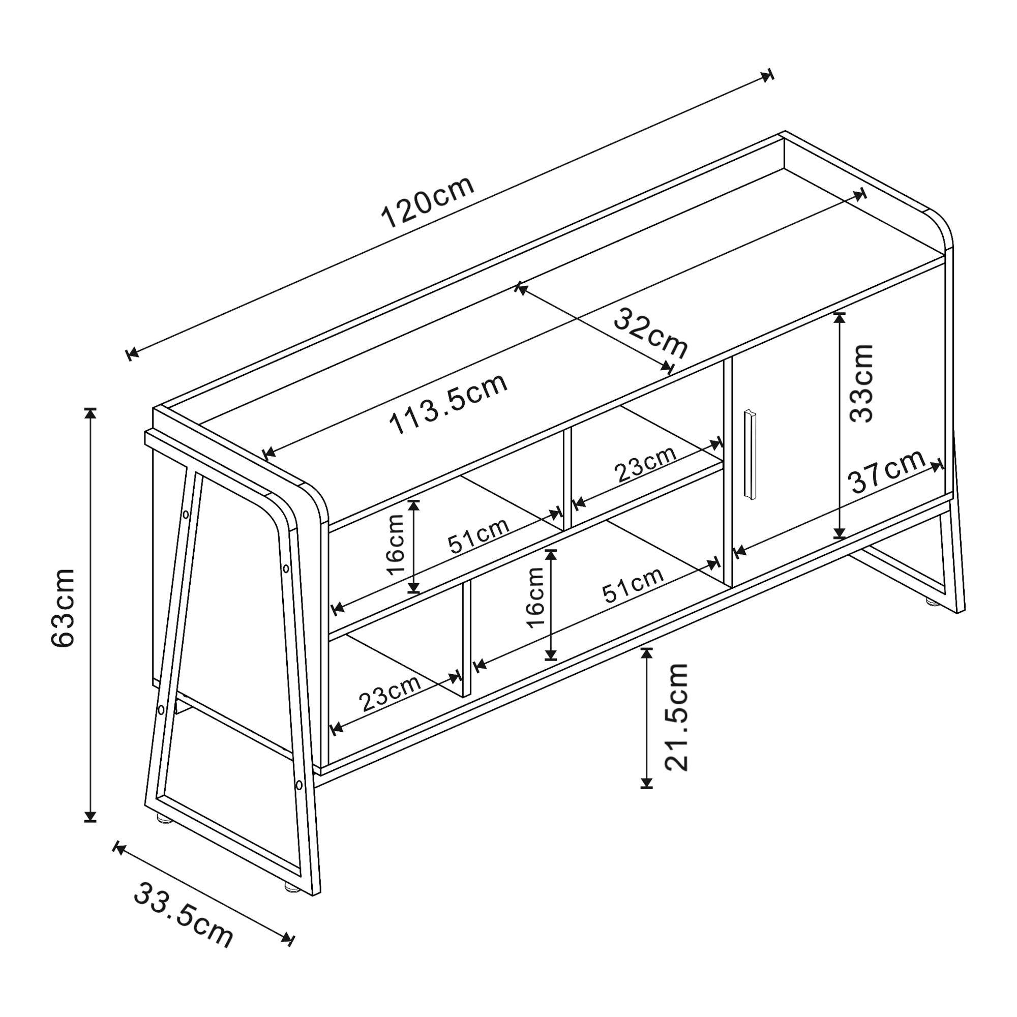 Mobile TV Storfjord con Scomparti Aperti e Vano Chiuso 120x34x63 Nero [en.casa]