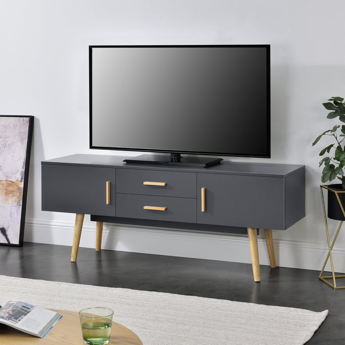 Mobile Porta TV con 2 Armadi e 2 Cassetti 140 x 40 x 56 cm Supporto TV con Passaggio Cavi Tavolino Consolle - Grigio