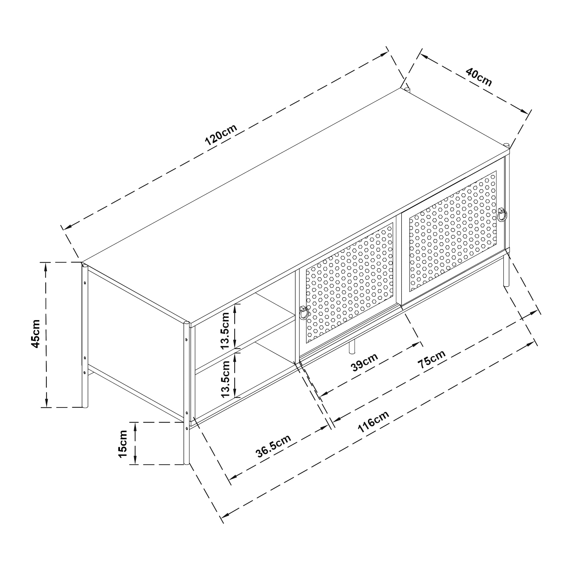 Mobile TV Tysnes con Ante Scorrevoli 120x40x45 cm Effetto Rovere / Nero [en.casa]