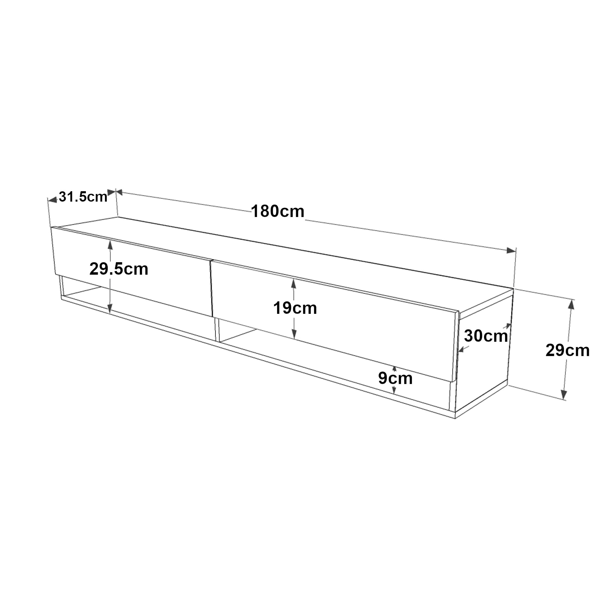 Consolle da Parete 'Laitila' con 2 Ante e Scomparti Mobile Pensile Porta TV 180 cm - Rovere Rustico/Antracite [en.casa]