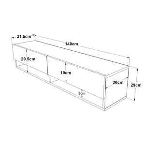 Consolle da Parete 'Laitila' con 2 Ante e Scomparti Mobile Pensile Porta TV 140 cm - Rovere Rustico/Bianco [en.casa]