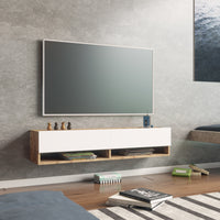 Consolle da Parete 'Laitila' con 2 Ante e Scomparti Mobile Pensile Porta TV 140 cm - Rovere Rustico/Bianco [en.casa]