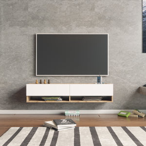 Consolle da Parete 'Laitila' con 2 Ante e Scomparti Mobile Pensile Porta TV 140 cm - Rovere Rustico/Bianco [en.casa]