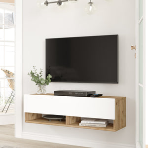 Consolle da Parete 'Laitila' con Anta e Scomparti Mobile Pensile Porta TV 100 cm - Rovere Rustico/Bianco [en.casa]