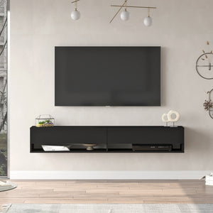 Consolle da Parete 'Laitila' con 2 Ante e Scomparti Mobile Pensile Porta TV 180 cm - Nero [en.casa]