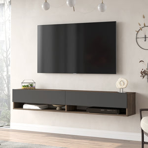 Consolle da Parete 'Laitila' con 2 Ante e Scomparti Mobile Pensile Porta TV 180 cm - Effetto Rovere Scuro / Antracite