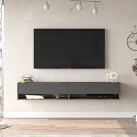 Consolle da Parete 'Laitila' con 2 Ante e Scomparti Mobile Pensile Porta TV 180 cm - Effetto Rovere Scuro / Antracite