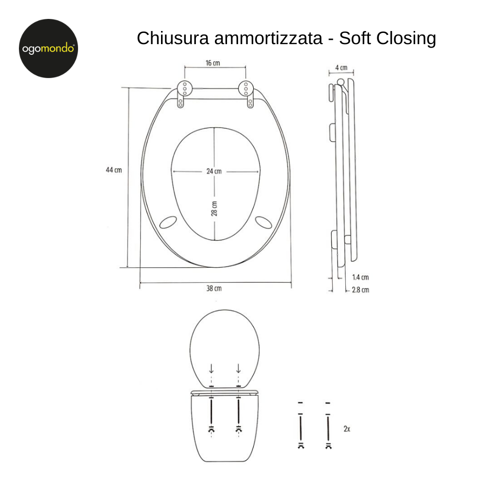 Ogomondo sedile copri wc universale frizionato fantasia mdf chiusura rallentata *** fantasia piante, confezione 1