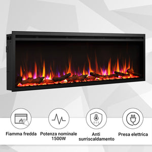 Camino elettrico a inserto Atalanta 50"| Riscaldamento  1500W, LED, app, crepitio | Telecomando, timer, termostato