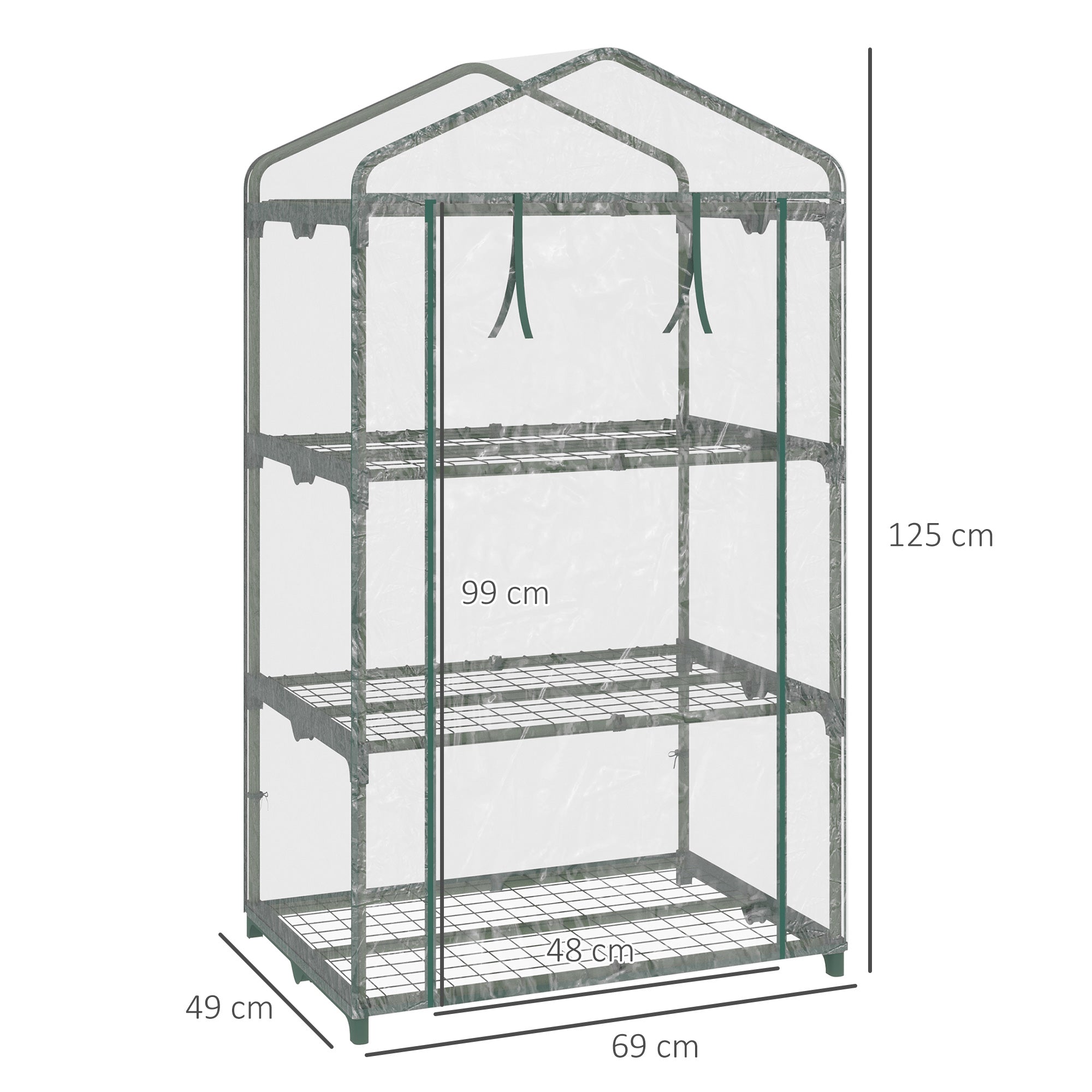 Mini Serra 3 Ripiani 69x49x125 cm Copertura in Plastica Trasparente