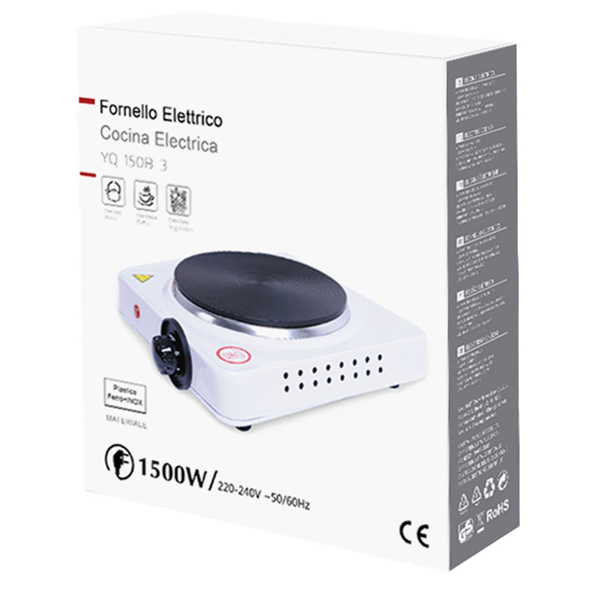 Fornello Elettrico da 1500W Piastra in Ghisa a 19cm Fornelletto Regolabile da Campeggio Viaggio Cucina Bianco