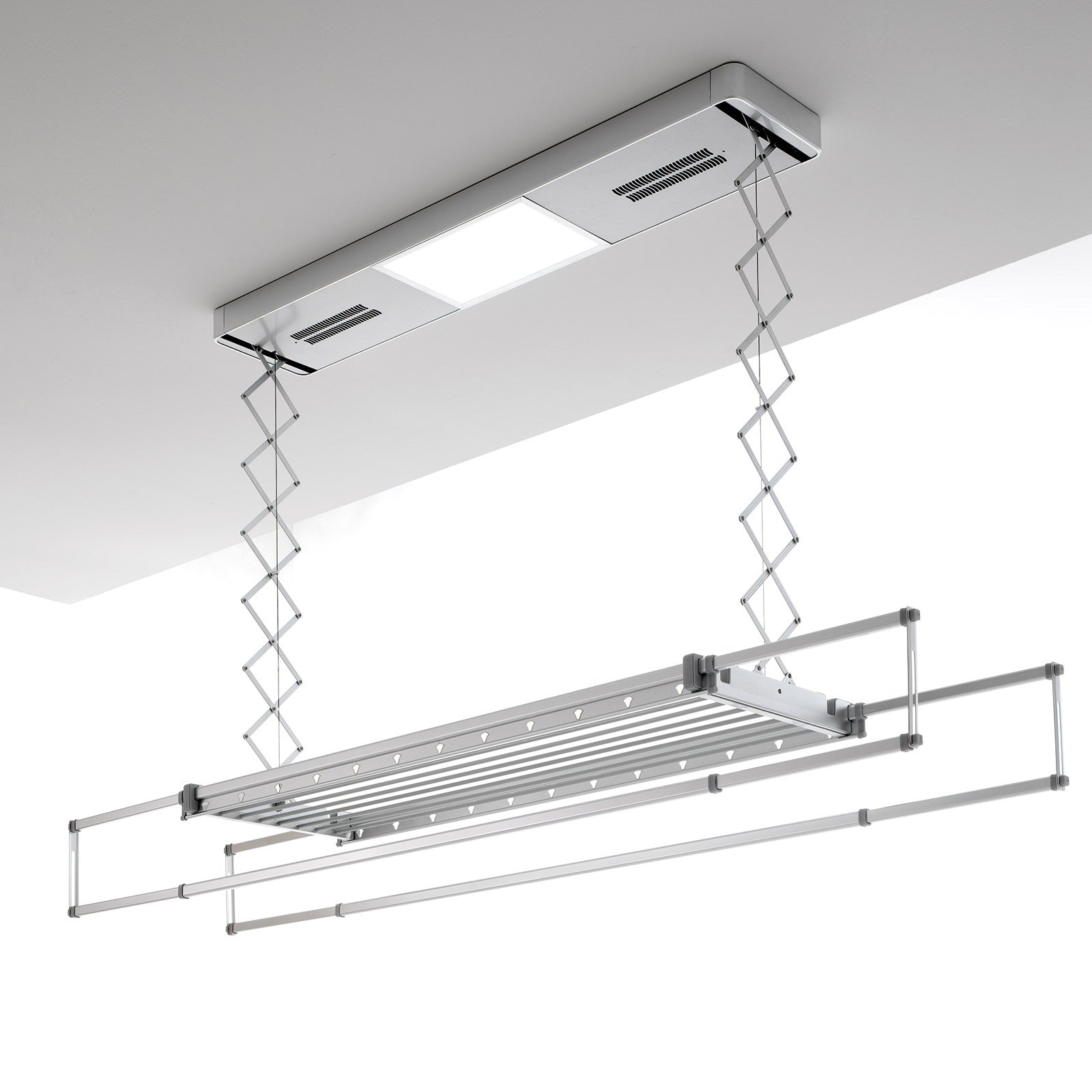 Stendibiancheria da soffitto, stendino riscaldante verticale e saliscendi, Foxydry Pro 122x52x30