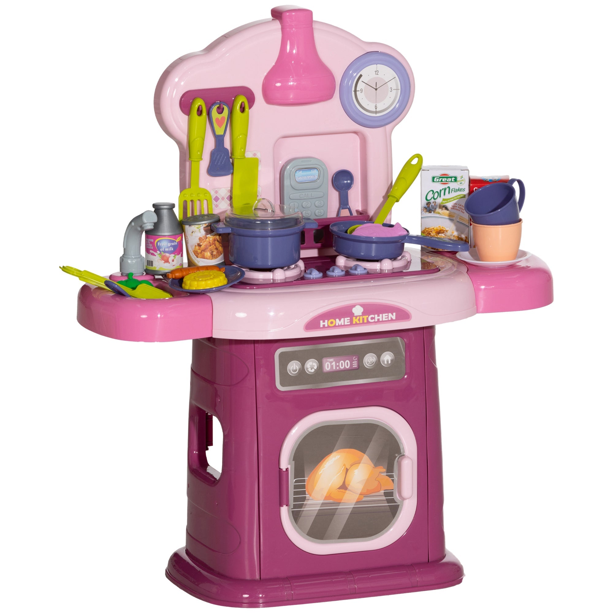 Cucina Giocattolo per Bambini 51x21x60 cm 38 Pezzi e Suoni Realistici Rosa