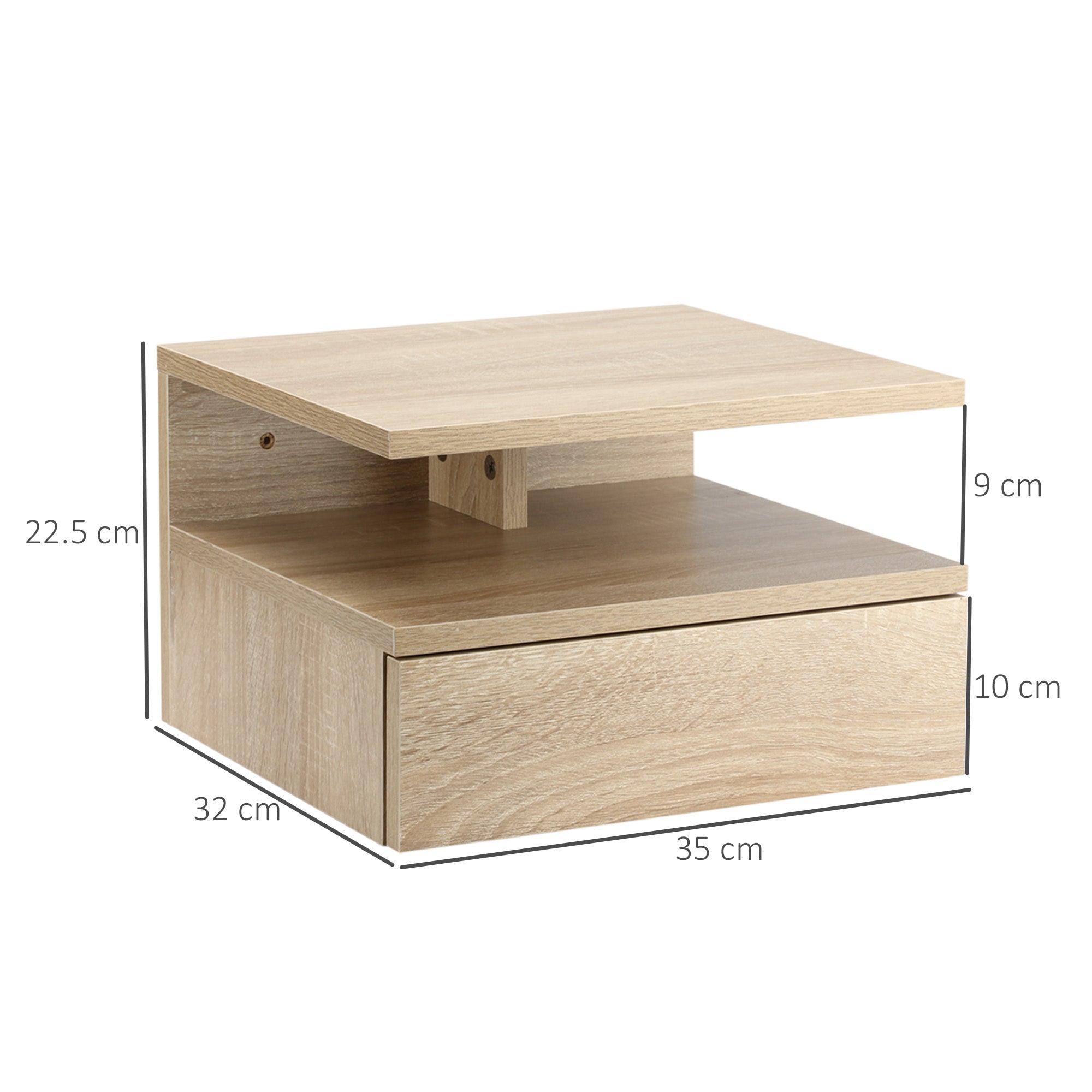 Set 2 Comodini Sospesi 1 Cassetto 1 Ripiano 35x32x22,5 cm in Legno Truciolare Rovere